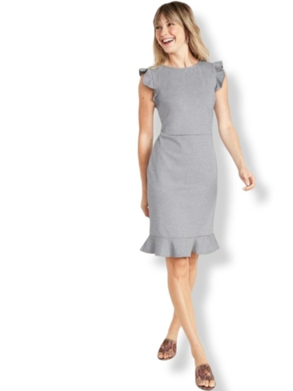 Old Navy Ruffle Ponte Knit Sheath Dress in Heather Gray Size Large Minimalist